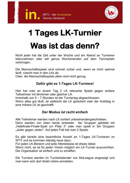 1 Tages LK-Turnier Was ist das denn?