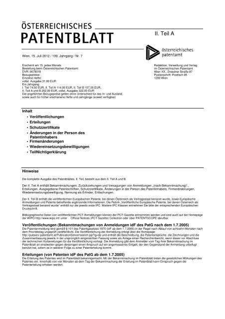 Patentschriften auf CD-ROM - Das Ã–sterreichische Patentamt