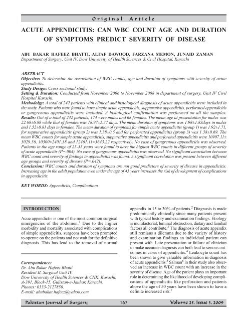 Acute Appendicitis Pakistan Journal Of Surgery
