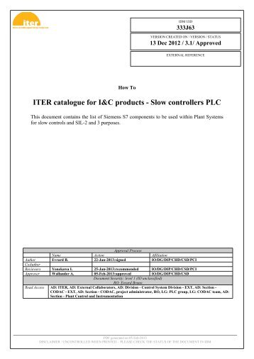 ITER catalogue for I&C products - Slow controllers PLC