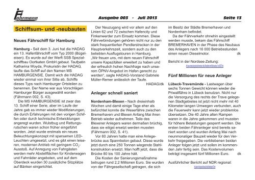 Ausgabe 3 Juli 2013 - Arbeitsgemeinschaft Binnenfähren in ...