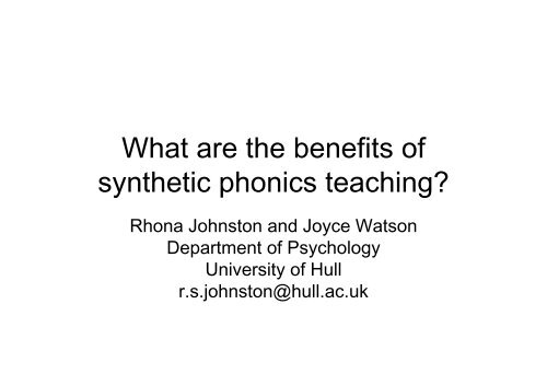 What are the benefits of What are the benefits of synthetic phonics ...
