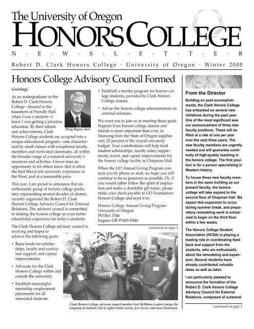 Winter 2000 - Clark Honors College - University of Oregon