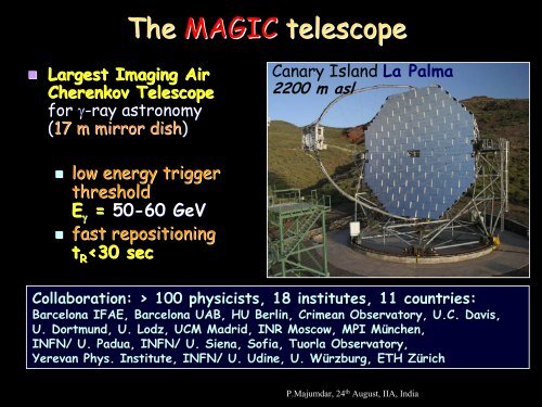 Observation of VHE Gamma Ray Sources with the MAGIC telescope