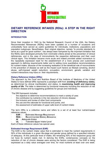 DIETARY REFERENCE INTAKES (RDIs): A STEP IN THE RIGHT ...