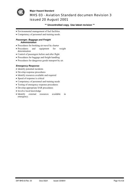 Aviation Major Hazard Standard - MIRMgate