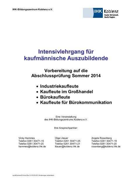 Intensivlehrgang für kaufmännische Auszubildende - IHK ...