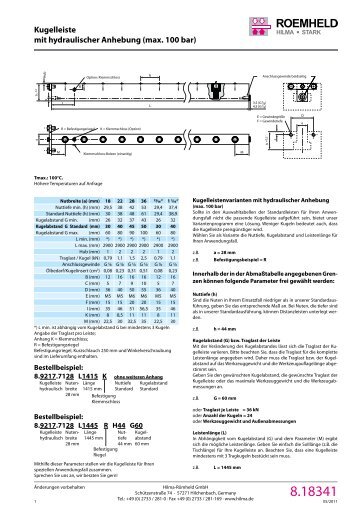 8 Kugelleiste mit hydraulischer Anhebung (max. 100 bar)