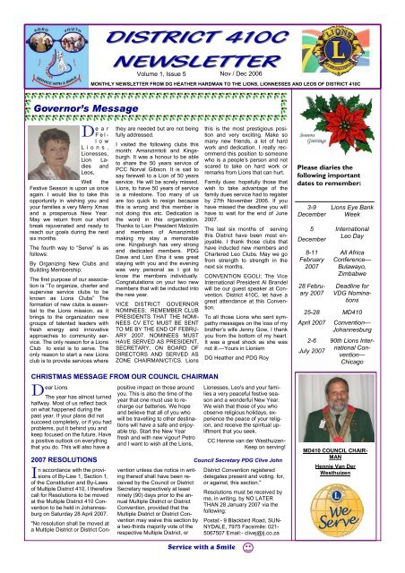 DISTRICT 410C NEWSLETTER - Lionnet South Africa