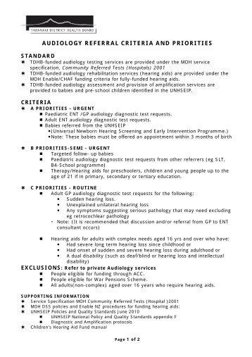 AUDIOLOGY REFERRAL CRITERIA AND PRIORITIES