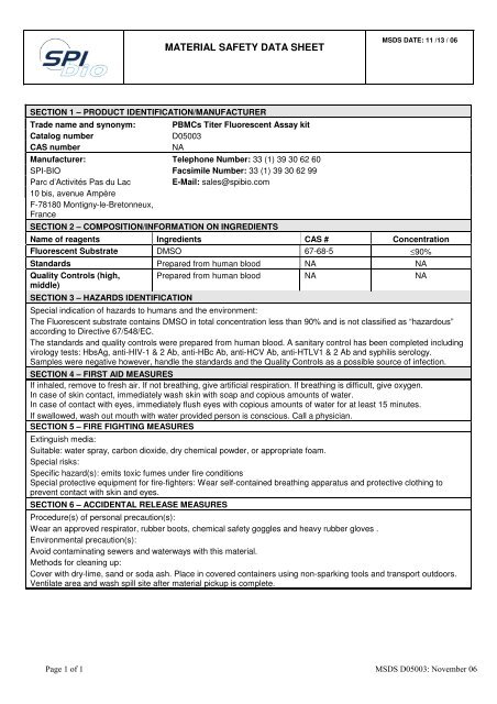 MATERIAL SAFETY DATA SHEET