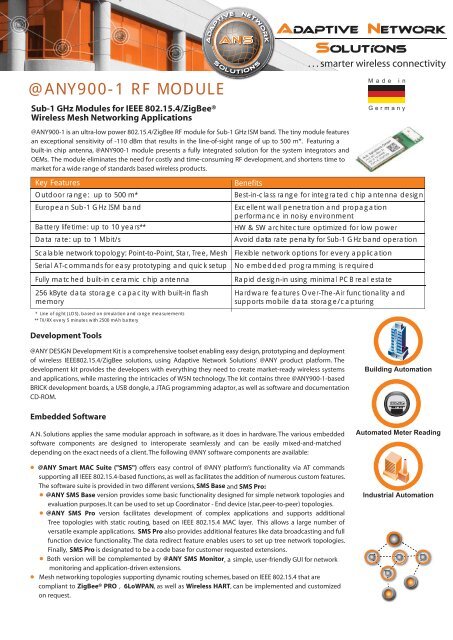 ANY900-1 RF Module Fact Sheet - Adaptive Network Solutions