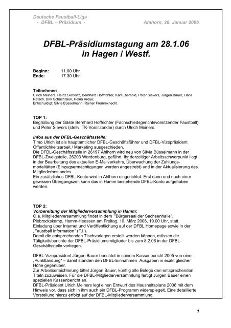 PrÃ¤sidiumssitzung Hagen 28.01.2006 - Deutsche Faustball-Liga eV