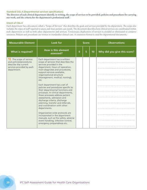 A Self-Assessment Guide for Health Care Organizations - IFC