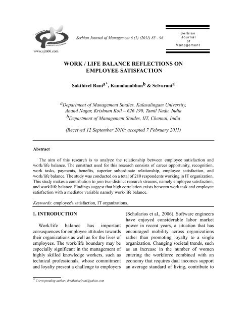 work / life balance reflections on employee satisfaction