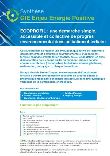 Présentation d'EcoProfil, outil d'évaluation de la performance ...