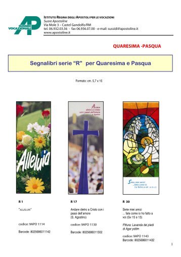 Segnalibri serie âRâ per Quaresima e Pasqua - Suore Apostoline