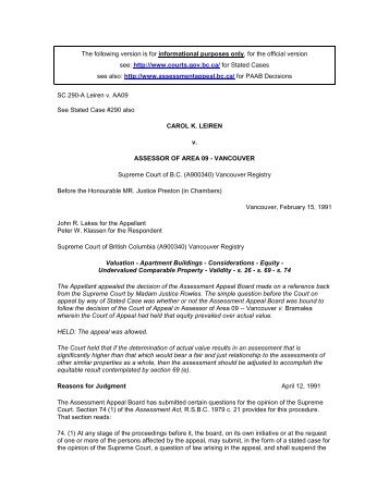 SC 290 Leiren v AA09 (#2) - BC Assessment