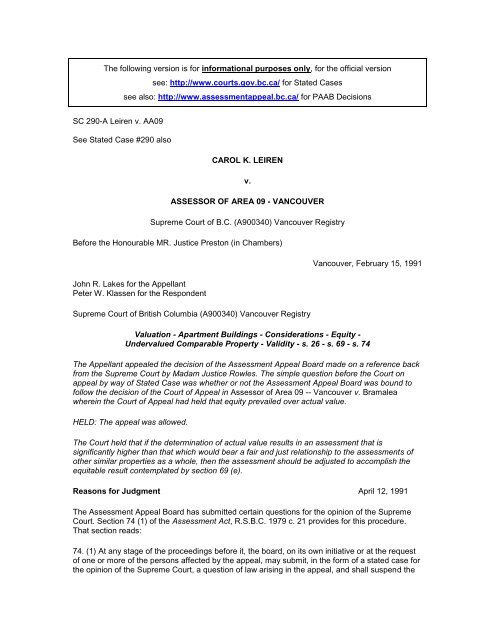 SC 290 Leiren v AA09 (#2) - BC Assessment