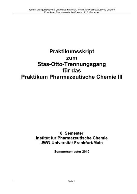 Praktikumsskript zum Stas-Otto-Trennungsgang für das Praktikum