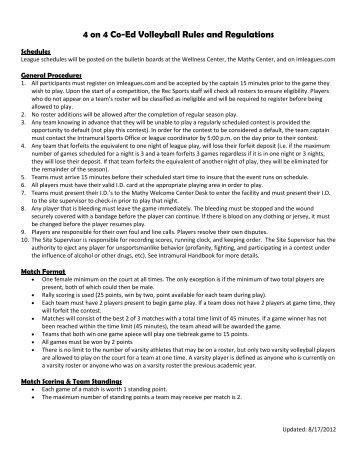 4 on 4 Co-Ed Volleyball Rules and Regulations