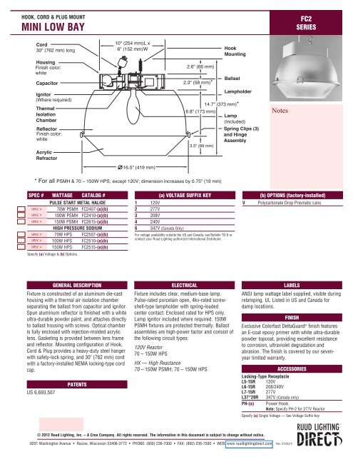 Fc Series Mini Low Bay Specification Sheet Ruud Lighting Fc Series Mini Low Bay Specification Sheet Ruud Lighting