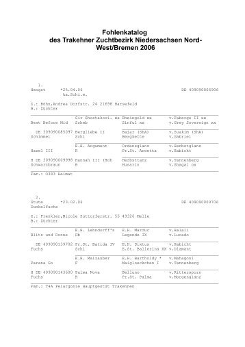 West/Bremen 2006 - Trakehner Zuchtbezirk Niedersachsen Nord ...