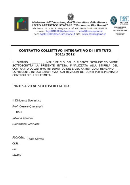 contrattazione d'istituto as 2011-12 - Liceo Artistico Statale di Bergamo