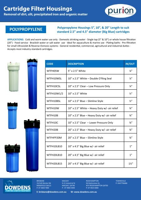 Cartridge Filters and housing Brochures