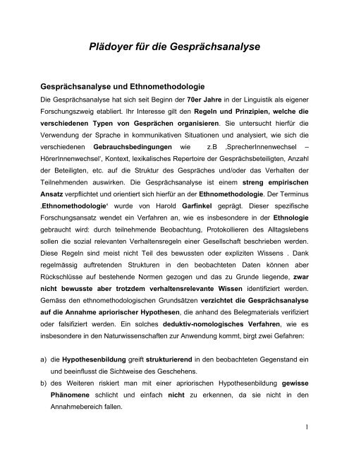 Plädoyer für die Gesprächsanalyse