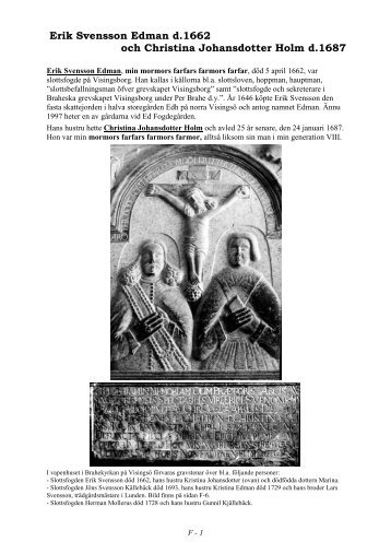 Erik Svensson Edman d.1662 och Christina Johansdotter Holm d.1687