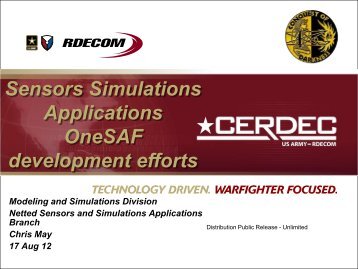 Sensors Simulations Applications OneSAF development efforts