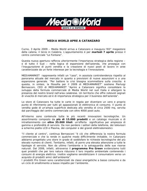 MEDIA WORLD APRE A CATANZARO