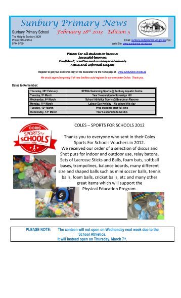 Newsletter No 5 February 28 2013 - Sunbury Primary School