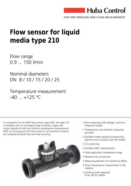 Flow sensor for liquid media type 210