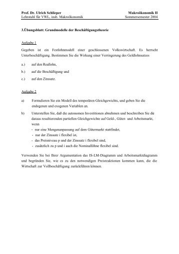 Prof. Dr. Ulrich Schlieper MakroÃƒÂ¶konomik II Lehrstuhl fÃƒÂ¼r VWL, insb ...