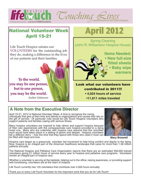 April 2012 A Note from the Executive Director - Life Touch Hospice