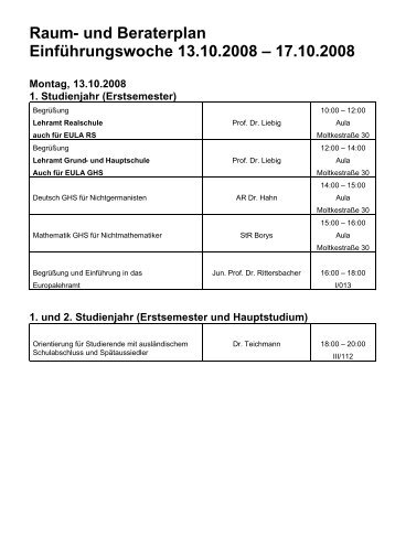 Raum- und Beraterplan Einführungswoche ... - AStA PH-Karlsruhe