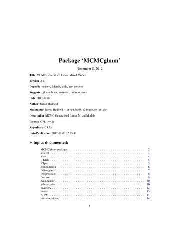 Package 'MCMCglmm' - open source solution for an Internet free ...