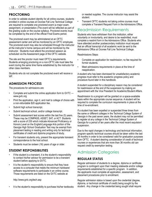 OFTC - FY13 Handbook A Unit of the Technical College ... - OFTC.edu