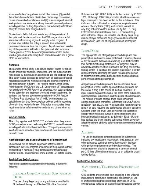 OFTC - FY13 Handbook A Unit of the Technical College ... - OFTC.edu