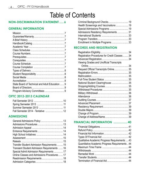 OFTC - FY13 Handbook A Unit of the Technical College ... - OFTC.edu