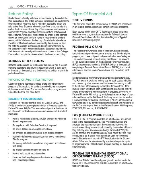 OFTC - FY13 Handbook A Unit of the Technical College ... - OFTC.edu