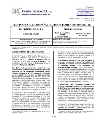 SERFINANSA S. A. COMPAÃÃA DE FINANCIAMIENTO COMERCIAL