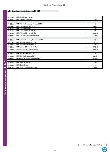 LISTE DE PRIX NETWORKING - HP