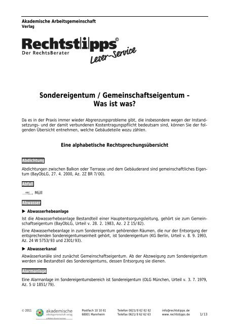 Sondereigentum / Gemeinschaftseigentum - Akademische ...