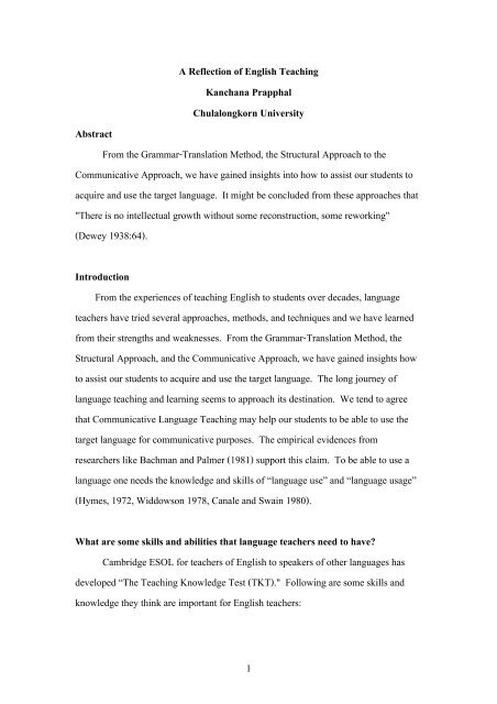 A Reflection of English Teaching - Pioneer.chula.ac.th
