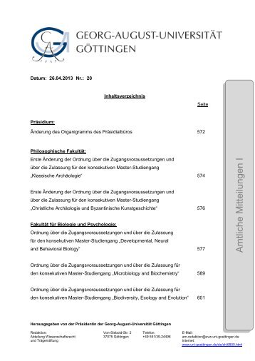 Amtliche Mitteilungen I Ausgabe 20 - Georg-August-Universität ...