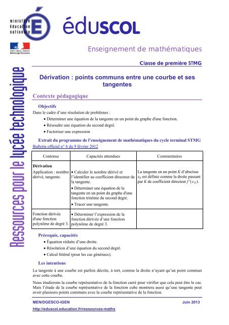 points communs entre une courbe et ses tangentes - MinistÃ¨re de l ...