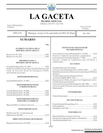 Gaceta - Diario Oficial de Nicaragua - # 184 de 23 Septiembre 2005